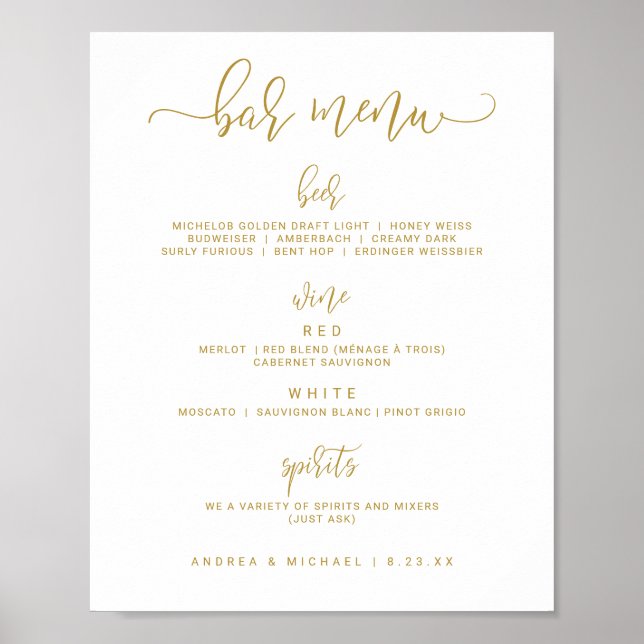 Sign - Bounce Script (Flachgold) - Hochzeitmenü Ba Poster (Vorne)