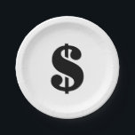 Sign-Dollar Einfache Schablonenschrift Pappteller<br><div class="desc">Schwarzes Dollarzeichen im Vintagen Schablonenstil auf weißem Hintergrund. Klicken Sie auf den Button "Anpassen", um das Design zu personalisieren, indem Sie die gewünschte Farbe auswählen und sogar Ihren eigenen Text hinzufügen. Die passenden Artikel sind auch im Shop erhältlich.</div>