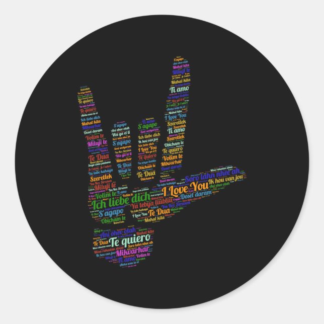 Sign I Liebe in 40 verschiedenen Sprachen Asl Runder Aufkleber (Vorderseite)