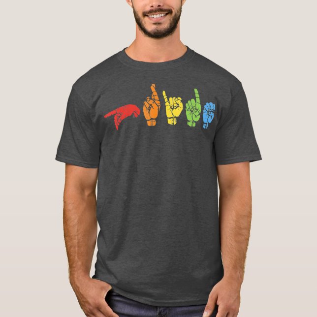 Sign Language Funny Rainbow Flag Gay LGBT Deaf T-Shirt (Vorderseite)