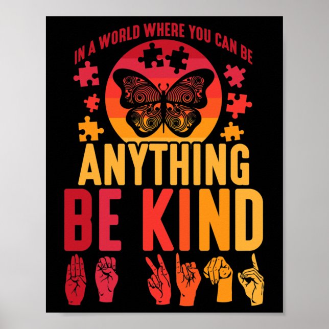 Sign Language Puzzle Deaf Butterfly Poster (Vorne)