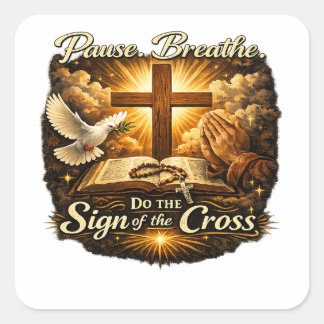 Sign of the Cross Christian Faith  Quadratischer Aufkleber