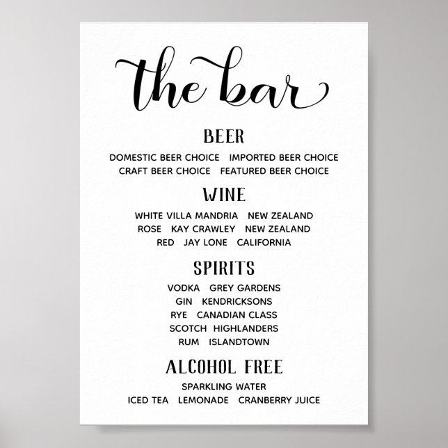 Sign up Schriftart Calligraphy Classic Bar Menu Poster (Vorne)