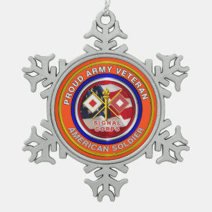 Signalkorps der Proud-Armee Veteran Schneeflocken Zinn-Ornament