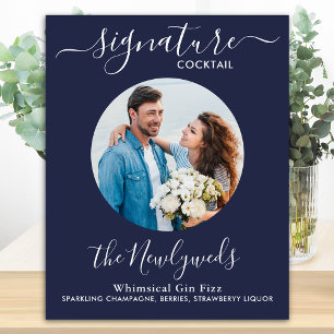 Signatur-Cocktail-Foto Navy Blau Hochzeitsbar Poster