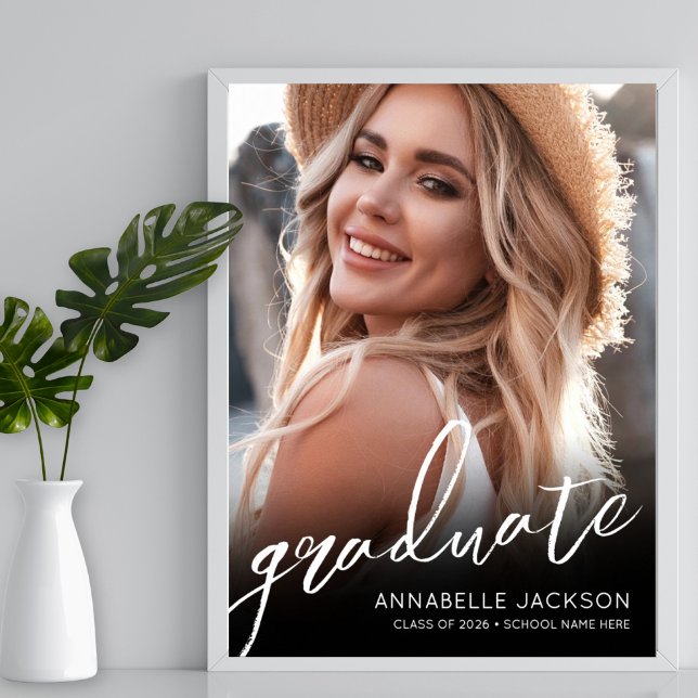 Signatur der Schwarz-weißen Simple Foto Graduation Poster (Black White Simple Photo Graduation Party Sign)