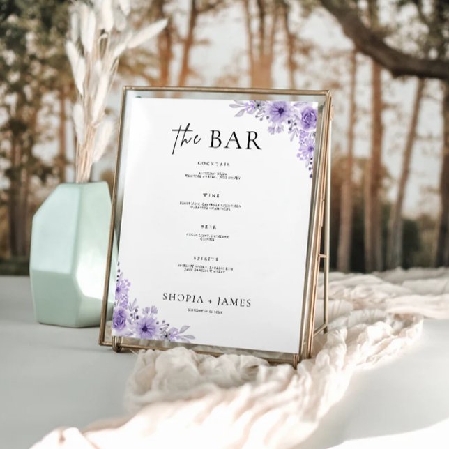 Signatur des Bar für lila Hochzeiten Poster (Purple Wedding Bar Menu Sign Template)