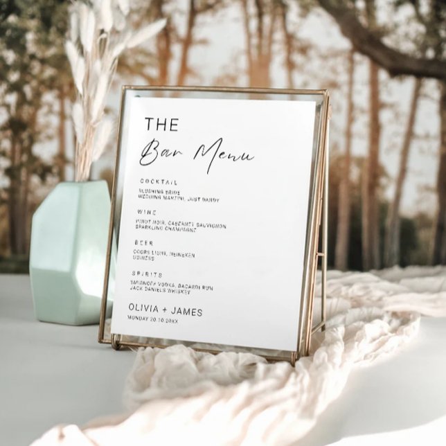 Signatur des Bar für Minimalistische Hochzeiten Poster (Minimalist Wedding Bar Menu Sign Template)