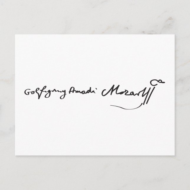 Signatur des Musiker Wolfgang Amadeus Mozart Postkarte (Vorderseite)