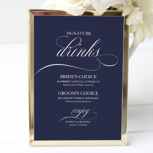 Signatur-Drinks Elegantes Navy Blaues Hochzeitssch Poster