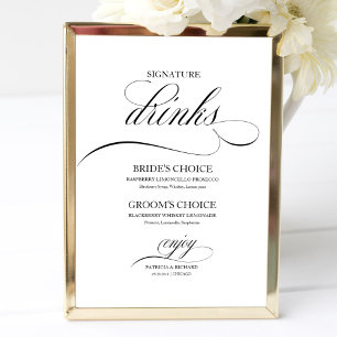 Signatur-Drinks Elegantes Schwarzes Skript Poster