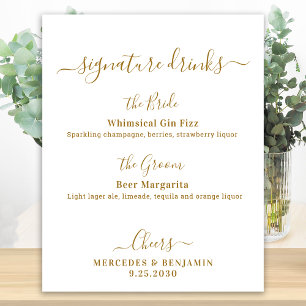 Signatur-Drinks Gold Personalisierte Hochzeitsbar Poster