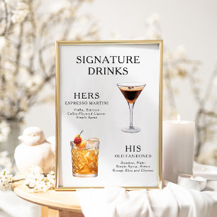 Signatur-Drinks Hochzeits-Cocktail-Menü-Plakat Poster