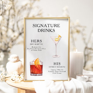Signatur-Drinks Hochzeits-Cocktail-Menü-Plakat Poster