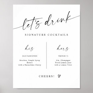 Signatur-Drinks Moderne handgeschriebene Hochzeits Poster
