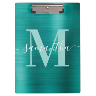 Signatur-Monogramm Aqua-Teal-Schimmerfolie  Klemmbrett