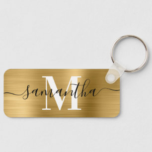 Signatur-Monogramm Goldfolie Foto dünnes Rechteck Schlüsselanhänger