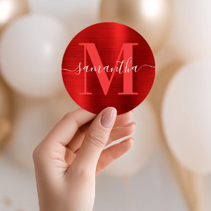 Signatur-Monogramm rote Folie Runder Aufkleber