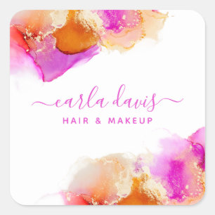 Signatur Schrift Pink Orange Alcohol Tinte Quadratischer Aufkleber