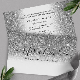 Signatur-Schriftzug Silber-Glitter Modern Weiblich Empfehlungskarte