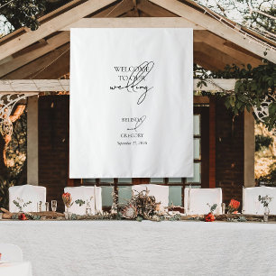 Signatur-Schriftzug Willkommen Hochzeit Stoffschil Wandteppich