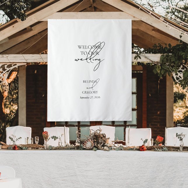 Signatur-Schriftzug Willkommen Hochzeit Stoffschil Wandteppich (Signature Script Welcome Wedding Fabric Sign Tapestry)