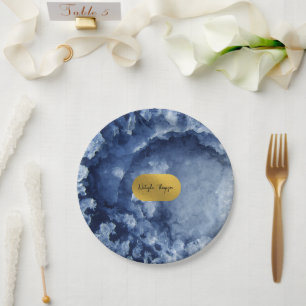Signatur von Blue Gold Foil Sea Crystals Pappteller