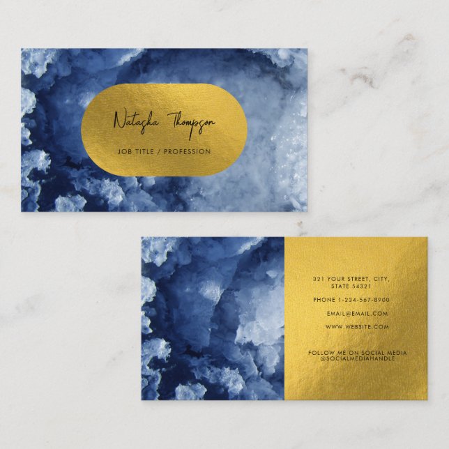 Signatur von Blue Gold Foil Sea Crystals Visitenkarte (Vorne/Hinten)