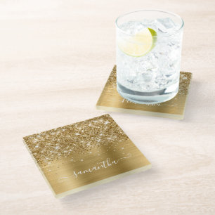 Signatur von Glitzer und Foil Girly Glasuntersetzer