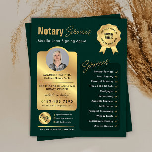 Signatur von Notar-Agent-Grün- und Gold-Logo-Foto Flyer