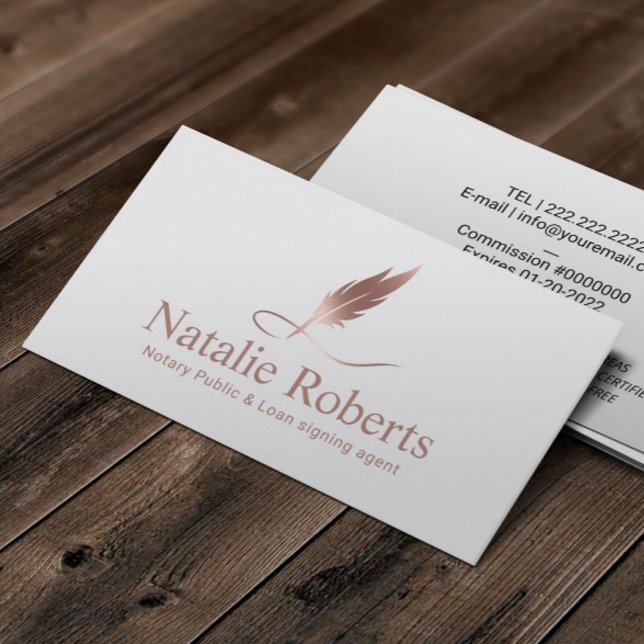 Signatur von Notar-Agent-Rose Gold Quill-Logo Visitenkarte (Von Creator hochgeladen)
