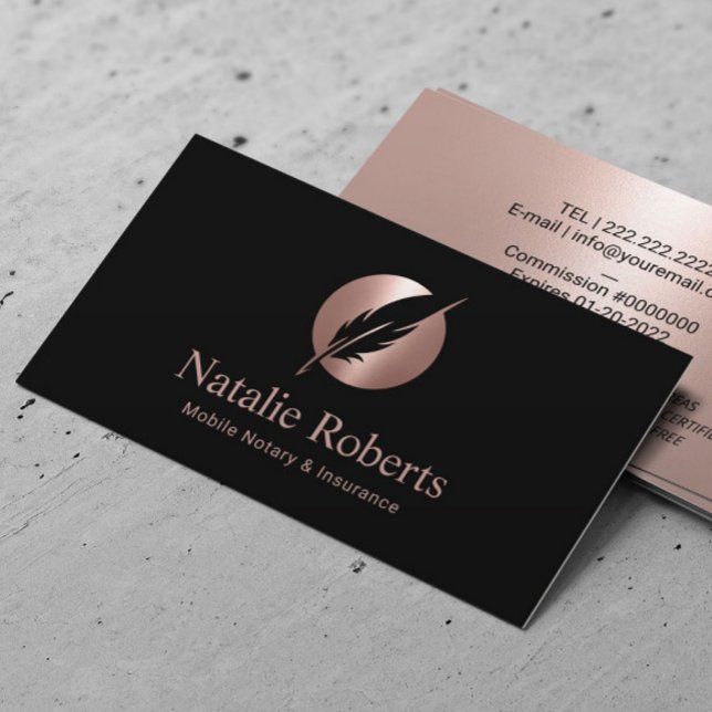 Signatur von Notar-Agent-Rose Gold Quill-Logo Visitenkarte (Von Creator hochgeladen)