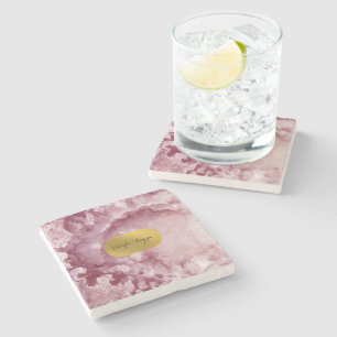 Signatur von rosa Goldfussmeerkristallen Steinuntersetzer