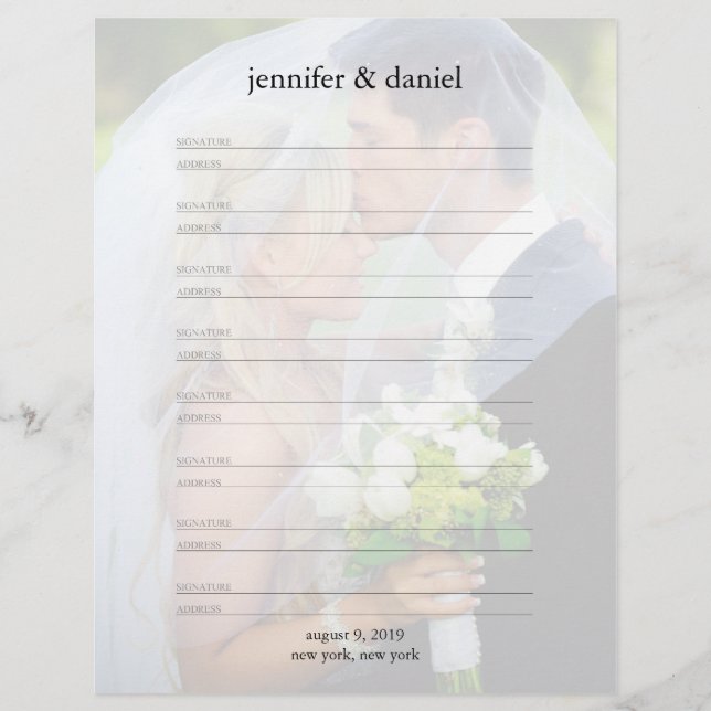 Signature Address Lined Wedding Guest Book Pages (Vorderseite)