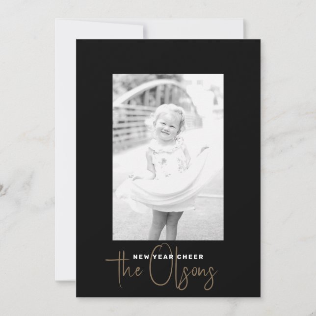 Signature Cheer Chic Black New Years Fotokarte Feiertagskarte (Vorderseite)