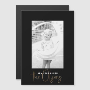 Signature Cheer Chic Black New Years Fotokarte Magneteinladung