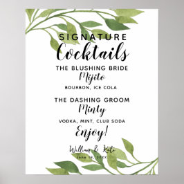 Signature Cocktail Bar Zeichen botanische Hochzeit Poster