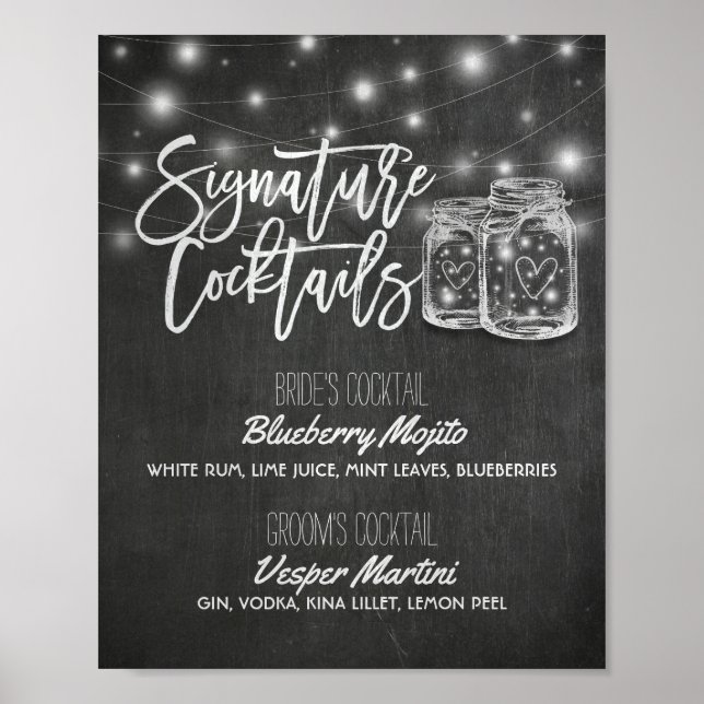 Signature Cocktail Drink Menü Hochzeitsdekor Signa Poster (Vorne)