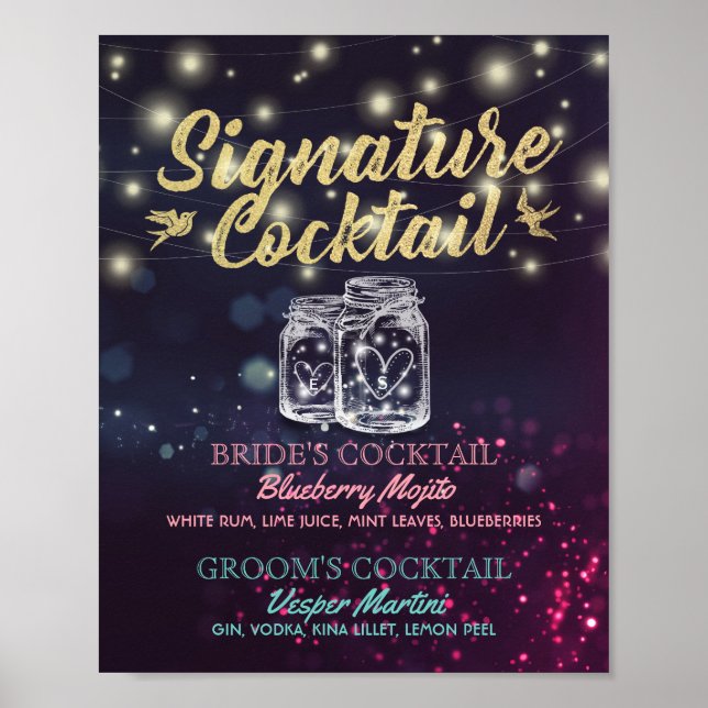 Signature Cocktail Drink Menü Hochzeitsdekor Signa Poster (Vorne)
