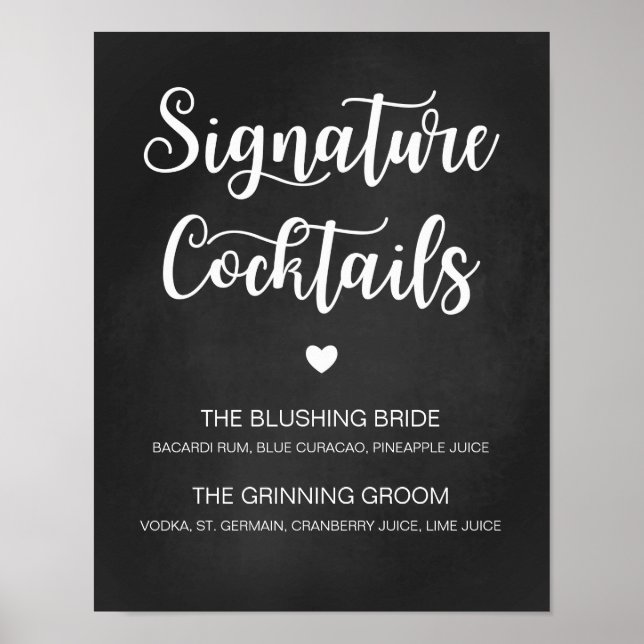 Signature Cocktail Hochzeit Zeichen moderne Kallig Poster (Vorne)