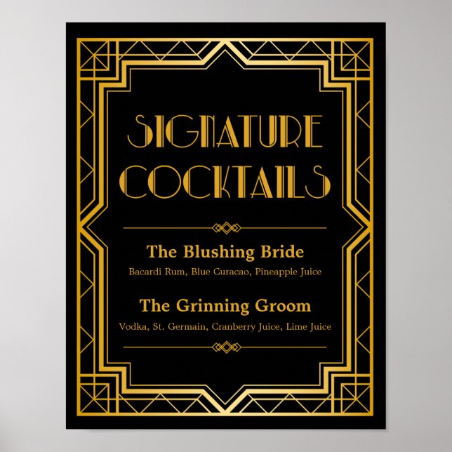 Signature-Cocktail-Hochzeitszeichen | Gatsby Art D Poster (Vorne)