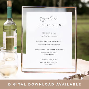 Signature-Cocktailkarte für Schwarz-Weiß-Hochzeit Poster