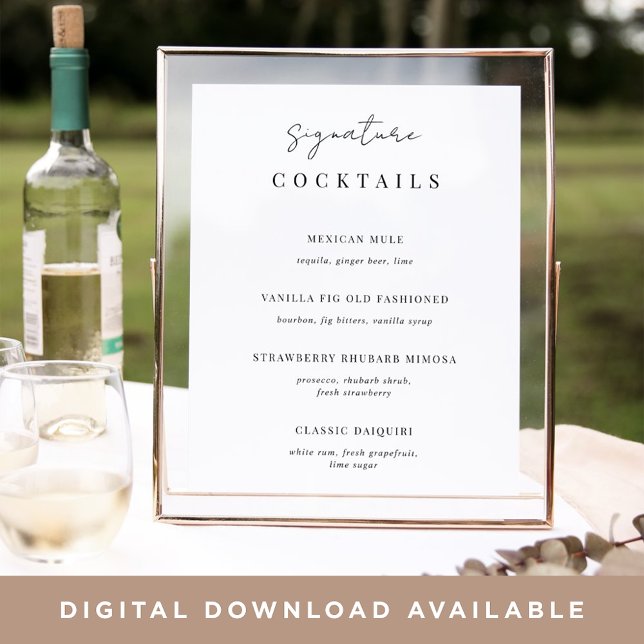 Signature-Cocktailkarte für Schwarz-Weiß-Hochzeit Poster (Von Creator hochgeladen)