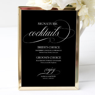 Signature-Cocktails Black White Hochzeitsschild Poster