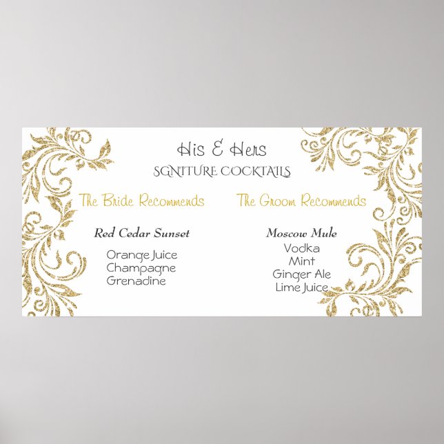 Signature-Cocktails, Brie und Groom-Gold-Glitzer Poster (Vorne)