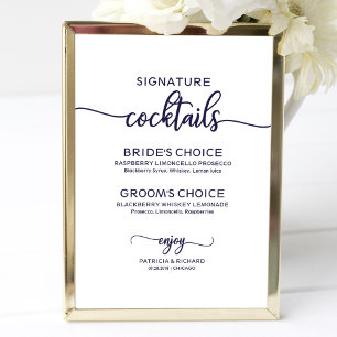 Signature-Cocktails Chic Navy Blau Hochzeitsschild Poster