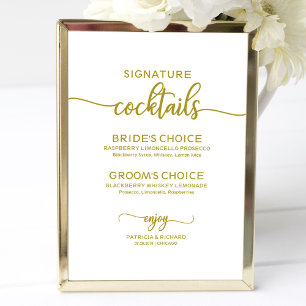 Signature-Cocktails Elegantes Gold Hochzeitsschild Poster