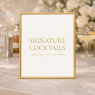 Signature-Cocktails Elegantes Hochzeitsbar-Schild Poster