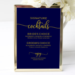 Signature Cocktails Gold Navy Blue Wedding Signatu Poster