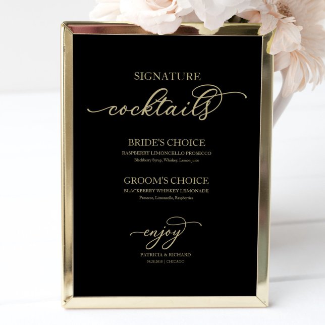 Signature Cocktails Gold Script Black Sign Poster (Von Creator hochgeladen)